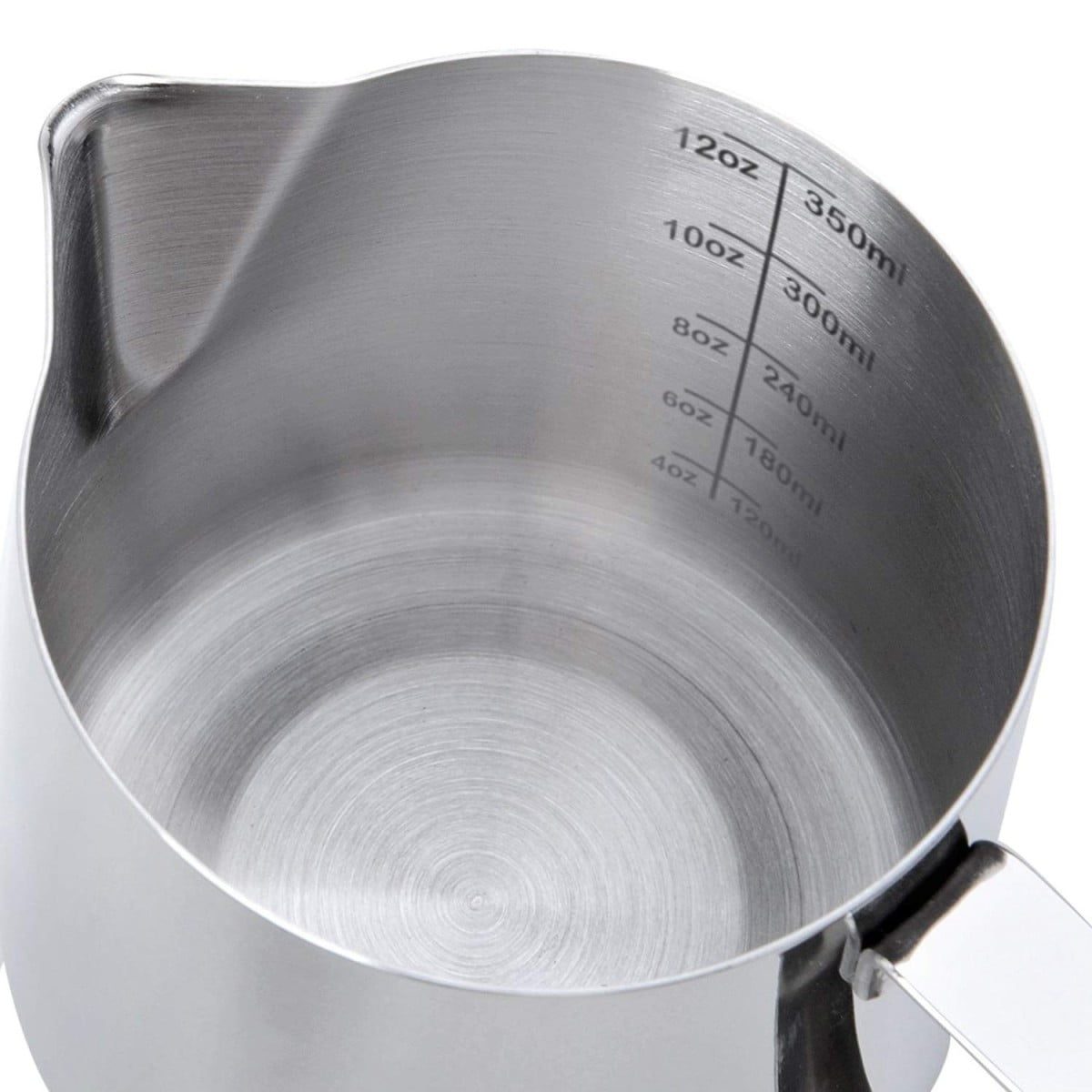 Set latiera pentru spumare lapte cu gradatie si lingurita dozatoare cafea/ceai, Quasar & Co.®, cu maner si cioc, cu clema de inchidere, cana barista, inox, 350 ml, argintiu 14 Cana din inox, latiera pentru spumare cu maner, cana de lapte sau cappucino, cu cioc, cana pentru bar, cana barista, 350 ml, h 9 cm, Maxx-55687