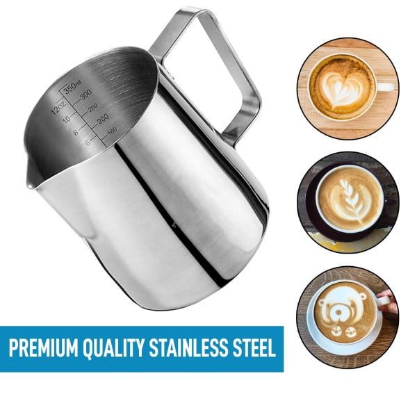 Cana din inox, latiera pentru spumare cu maner, cana de lapte sau cappucino, cu cioc, cana pentru bar, cana barista, 350 ml, h 9 cm, Maxx-55685
