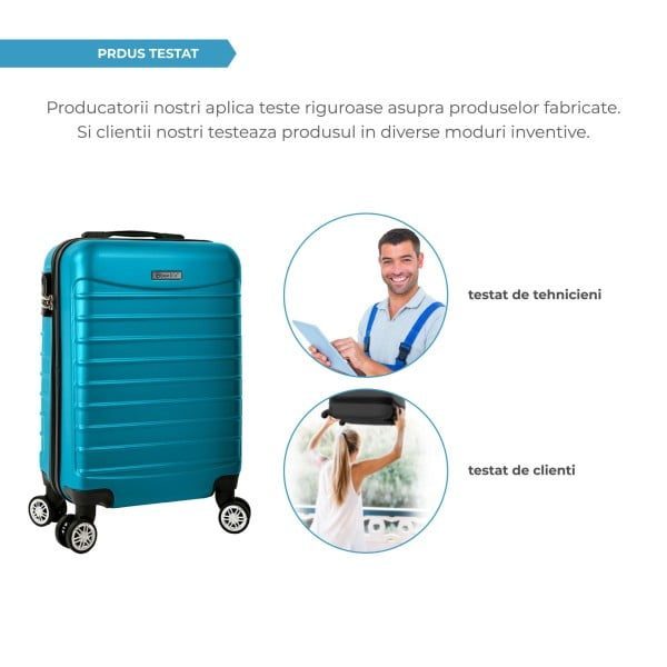 Troler cabina avion, Quasar & Co.®, Model Line, 4 roti duble cu rotatie 360°, maner telescopic, cifru, 55 x 36 x 20 cm, ABS, turcoaz - imagine 13