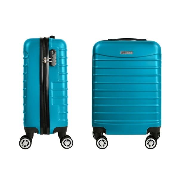 Troler cabina avion, Quasar & Co.®, Model Line, 4 roti duble cu rotatie 360°, maner telescopic, cifru, 55 x 36 x 20 cm, ABS, turcoaz - imagine 3
