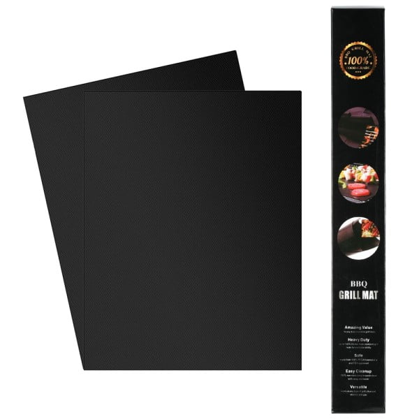 Folie antiaderenta din teflon pentru gratar, Quasar&Co, set de 2 buc, folie barbeque pentru orice tip de gratar, BBQ Grill Matt, 40 x 33 cm, negru-0