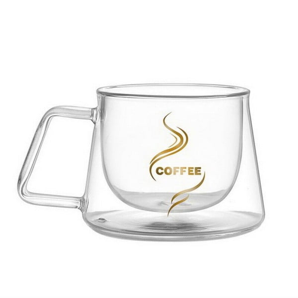 Ceasca cafea, din sticla cu pereti dubli, Quasar, termorezistenta, mesaj COFFEE, Ø 7.8 x h 7 cm, 250 ml-54086