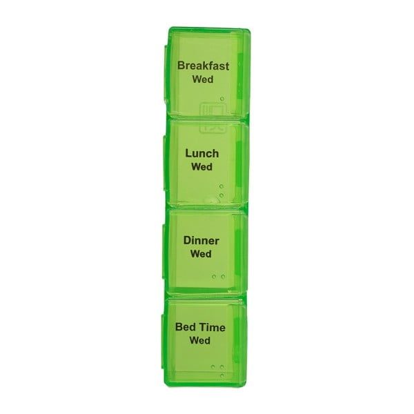 Cutie pastile, organizator medicamente, 7 zile, recipiente detasabile cu 4 compartimente, multicolor, Relaxdays-55867