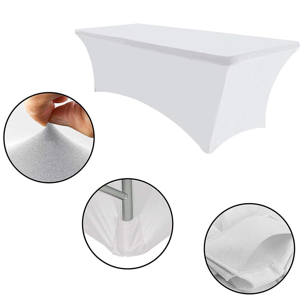 Husa masa evenimente, fata de masa catering, elastica, cu sistem de prindere, dreptunghiulara, 122 x 75 x 75 cm, poliester, alb, Quasar&Co.-55740