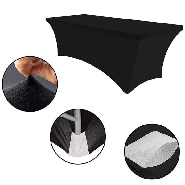 Husa masa evenimente, fata de masa catering, elastica, cu sistem de prindere, dreptunghiulara, 183 x 75 x 75 cm, poliester, negru, Quasar&Co.-55751