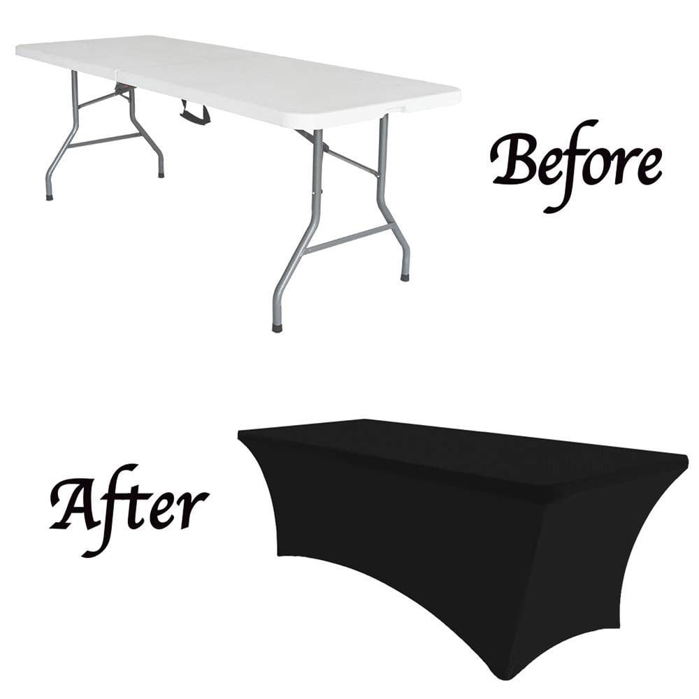 Husa masa evenimente, fata de masa catering, elastica, cu sistem de prindere, dreptunghiulara, 183 x 75 x 75 cm, poliester, negru, Quasar&Co.-55752