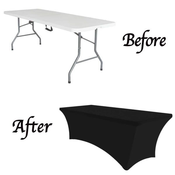 Husa masa evenimente, fata de masa catering, elastica, cu sistem de prindere, dreptunghiulara, 244 x 75 x 75 cm, poliester, negru, Quasar&Co.-55756