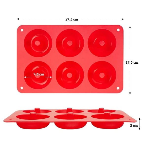 Forma de copt din silicon pentru 6 gogosi, Quasar & Co.®, termorezistenta pana la 230 grade C, 27.5 x 17.5 x 3 cm, tava copt donuts 6 cavitati de Ø7 cm, rosu - imagine 4