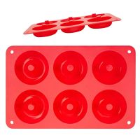 Forma de copt din silicon pentru 6 gogosi, Quasar & Co.®, termorezistenta pana la 230 grade C, 27.5 x 17.5 x 3 cm, tava copt donuts 6 cavitati de Ø7 cm, rosu 13