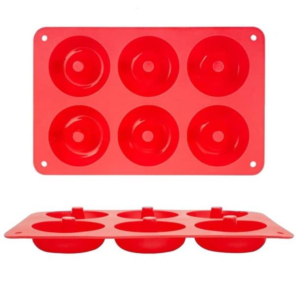 Forma de copt din silicon pentru 6 gogosi, Quasar & Co.®, termorezistenta pana la 230 grade C, 27.5 x 17.5 x 3 cm, tava copt donuts 6 cavitati de Ø7 cm, rosu - imagine 3