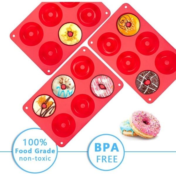 Forma de copt din silicon pentru 6 gogosi, Quasar & Co.®, termorezistenta pana la 230 grade C, 27.5 x 17.5 x 3 cm, tava copt donuts 6 cavitati de Ø7 cm, rosu - imagine 6