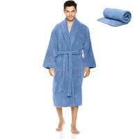 Set Halat de baie si prosop, Quasar & Co., 100% bumbac, halat baie gros, 1.1 kg, prosop de fata, 50 x 90 cm, albastru, L/XL 11