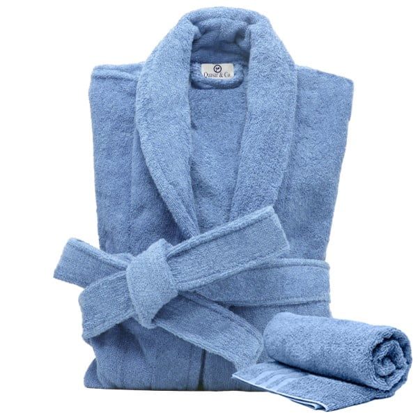 Set Halat de baie si prosop, Quasar & Co., 100% bumbac, halat baie gros, 1.1 kg, prosop de fata, 50 x 90 cm, albastru, S/M - imagine 5