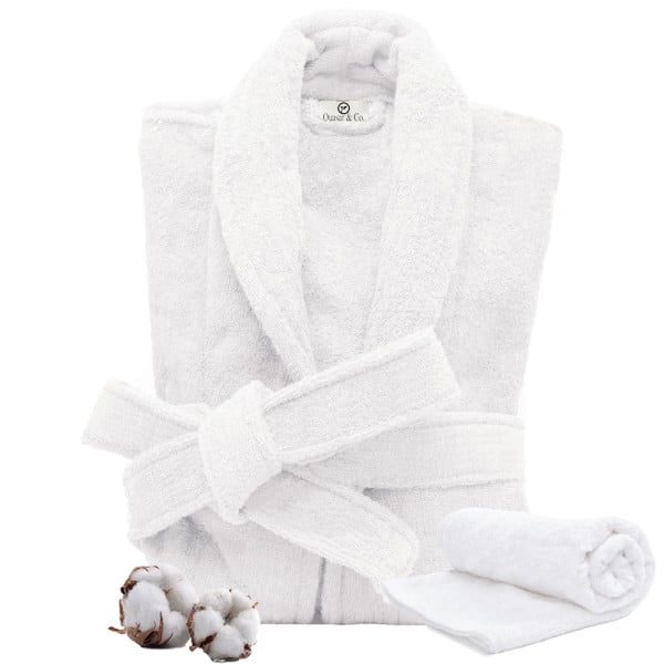 Set Halat de baie si prosop, Quasar & Co.®, 100% bumbac, halat baie gros, 1.1 kg, prosop de fata, 50 x 90 cm, alb, S/M - imagine 4
