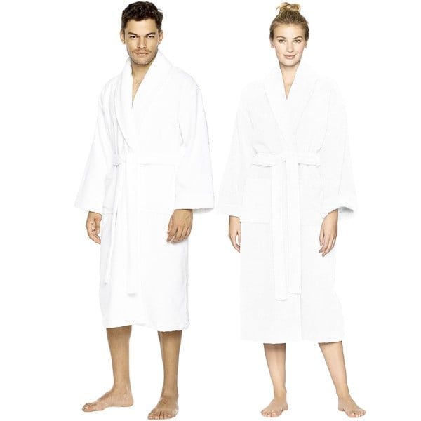 Set Halat de baie si prosop, Quasar & Co.®, 100% bumbac, halat baie gros, 1.1 kg, prosop de fata, 50 x 90 cm, alb, S/M - imagine 5