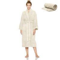 Set Halat de baie si prosop, Quasar & Co.®, 100% bumbac, halat baie gros, 1.1 kg, prosop de fata, 50 x 90 cm, crem, S/M 10