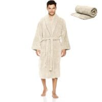 Set Halat de baie si prosop, Quasar & Co.®, 100% bumbac, halat baie gros, 1.1 kg, prosop de fata, 50 x 90 cm, crem, L/XL 10