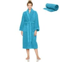 Set Halat de baie si prosop, Quasar & Co.®, 100% bumbac, halat baie gros, 1.1 kg, prosop de fata, 50 x 90 cm, turcoaz, S/M 10 Set Halat de baie si prosop, Quasar & Co.®, 100% bumbac, halat baie gros, 1.1 kg, prosop de fata, 50 x 90 cm, turcoaz, S/M 10