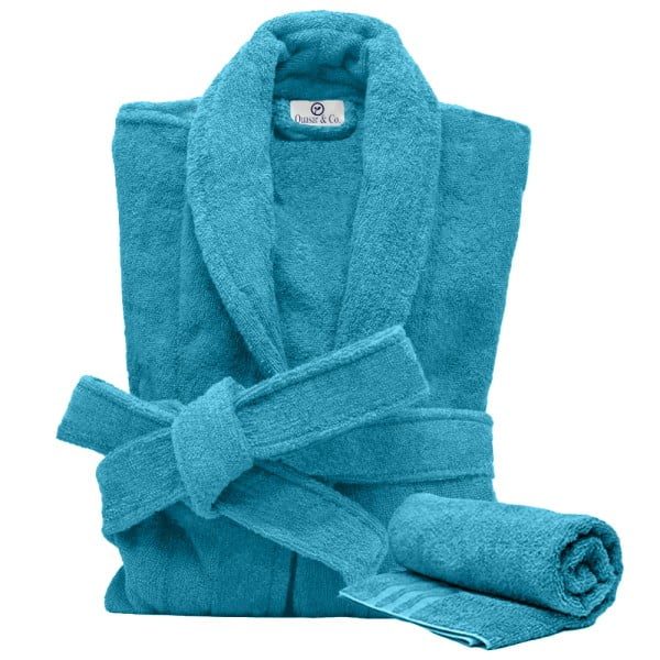 Set Halat de baie si prosop, Quasar & Co.®, 100% bumbac, halat baie gros, 1.1 kg, prosop de fata, 50 x 90 cm, turcoaz, L/XL - imagine 3