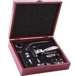Accesorii profesionale pentru vin, Quasar & Co.®, 9 piese, in cutie de lemn, 2 dopuri de vin, dop de picurare, termometru, taietor de folie, palnie, tirbuson si 2 rezerve pentru tirbuson 7