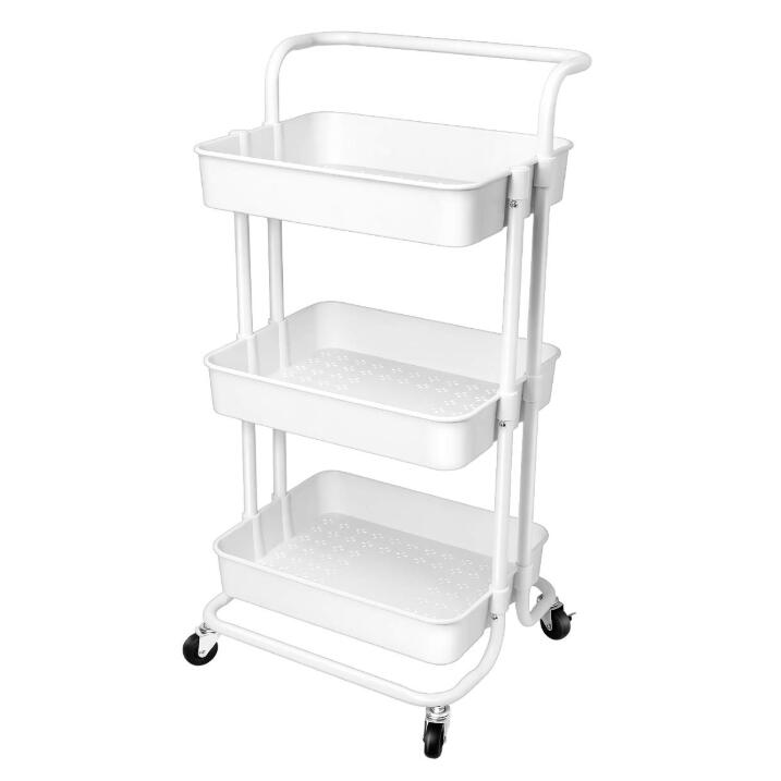 Raft universal depozitare, Quasar & Co.®, cu roti, 3 polite, dreptunghiular, 42.5 x 36 x 86.5, metal/ABS, capacitate incarcare 70 kg, alb
