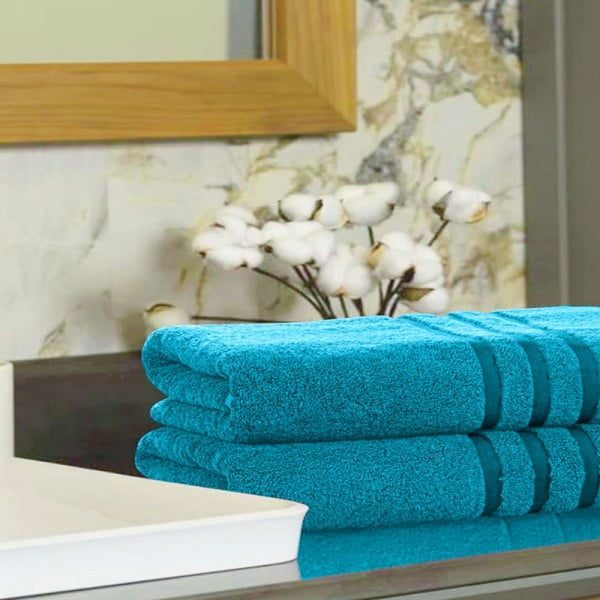 Set 2 prosoape Quasar & Co.®, 100% bumbac, 450 g/mp, 50 x 90/70 x 140 cm, turcoaz - imagine 5