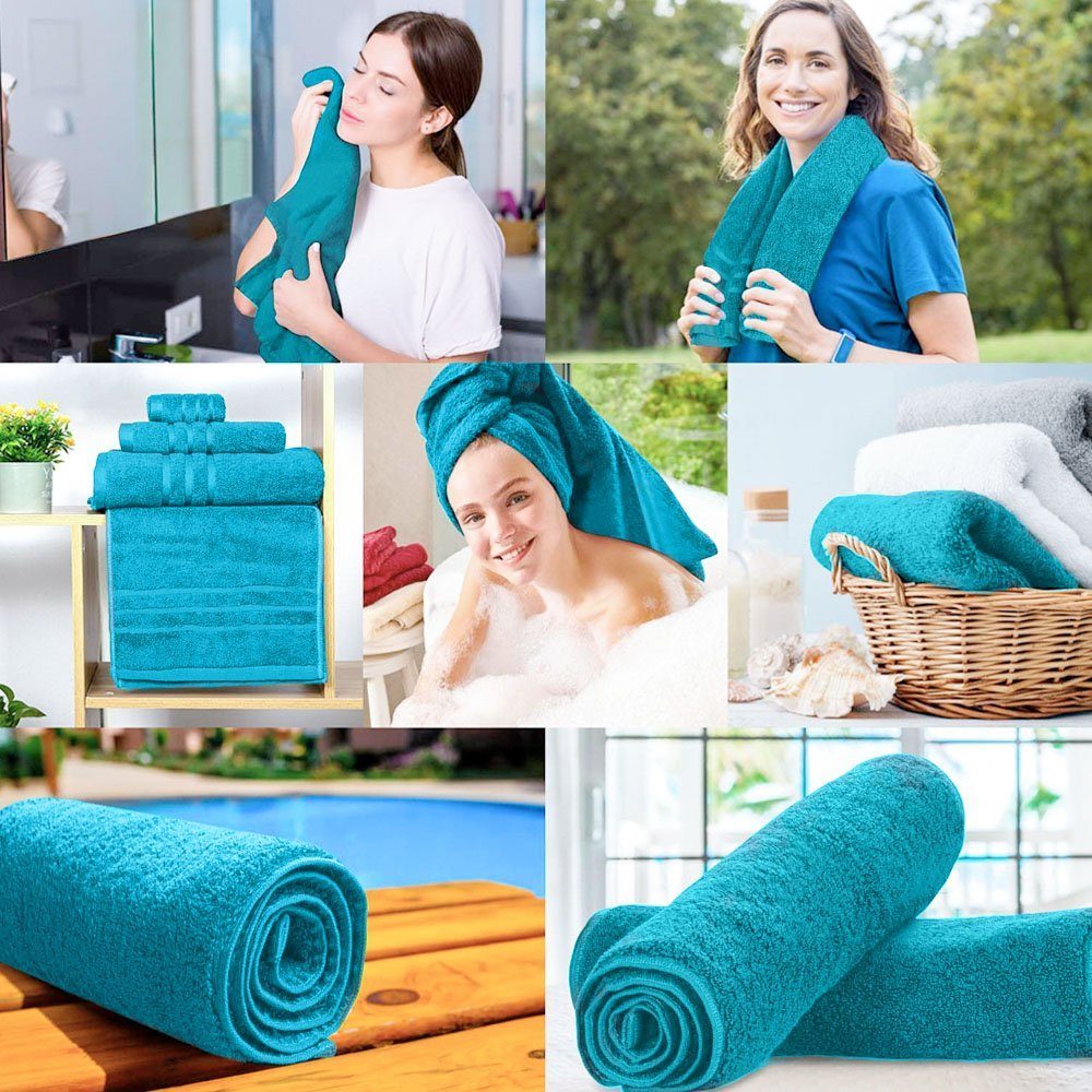 Set 2 prosoape Quasar & Co.®, 100% bumbac, 450 g/mp, 50 x 90/70 x 140 cm, turcoaz 6 Set 2 prosoape Quasar & Co.®, 100% bumbac, 450 g/mp, 50 x 90/70 x 140 cm, turcoaz 6