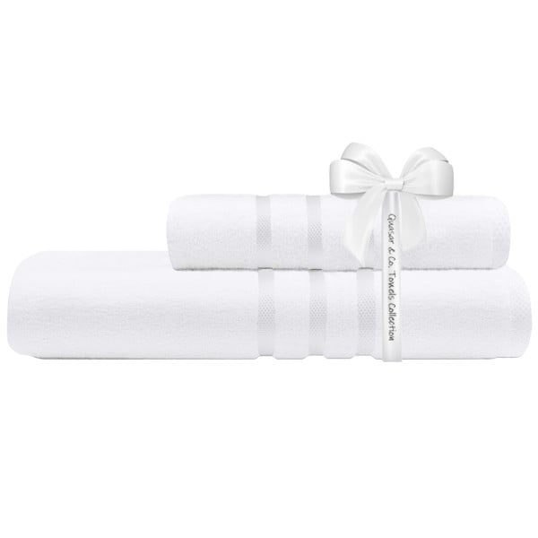 Set 2 prosoape Quasar & Co.®, 100% bumbac, 450 g/mp, 50 x 90/70 x 140 cm, alb - imagine 3