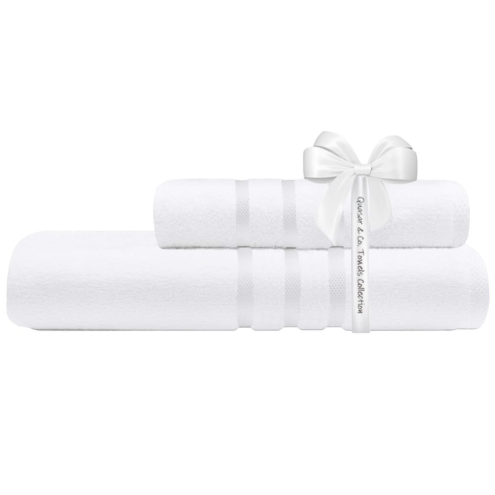 Set 2 prosoape Quasar & Co.®, 100% bumbac, 450 g/mp, 50 x 90/70 x 140 cm, alb 3
