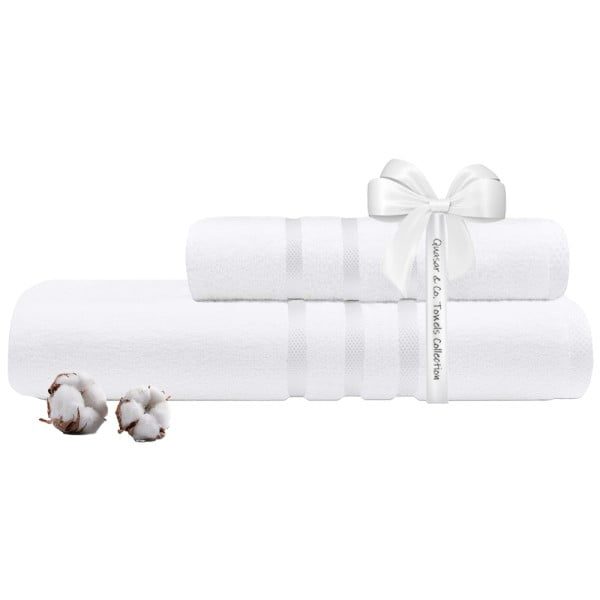 Set 2 prosoape Quasar & Co.®, 100% bumbac, 450 g/mp, 50 x 90/70 x 140 cm, alb - imagine 4