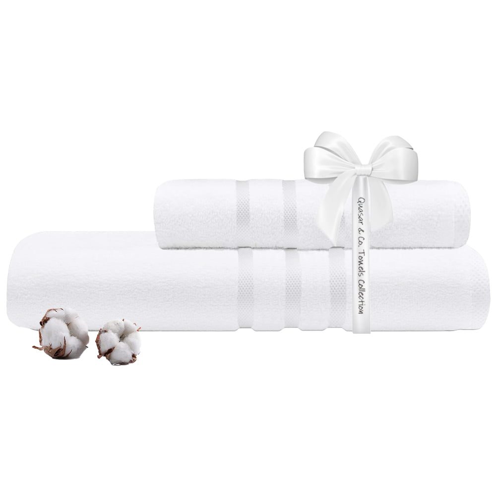 Set 2 prosoape Quasar & Co.®, 100% bumbac, 450 g/mp, 50 x 90/70 x 140 cm, alb 4