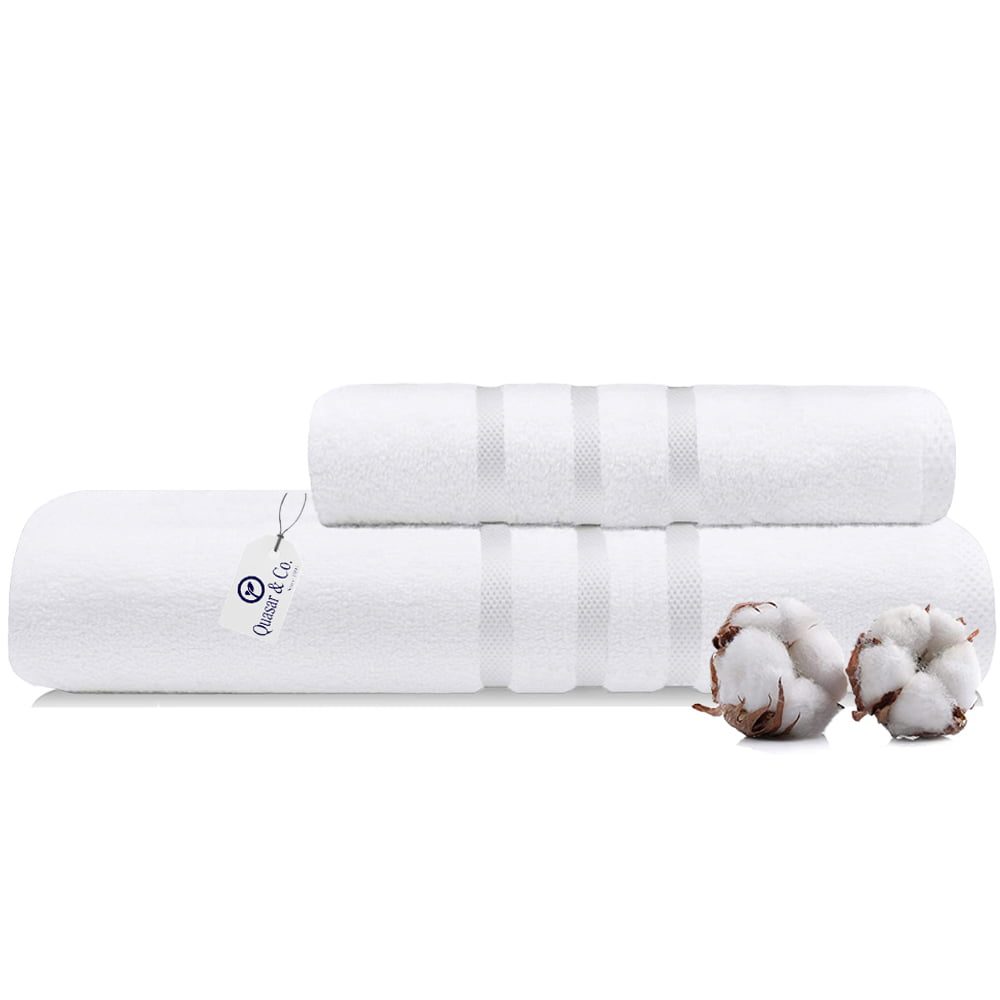 Set 2 prosoape Quasar & Co.®, 100% bumbac, 450 g/mp, 50 x 90/70 x 140 cm, alb