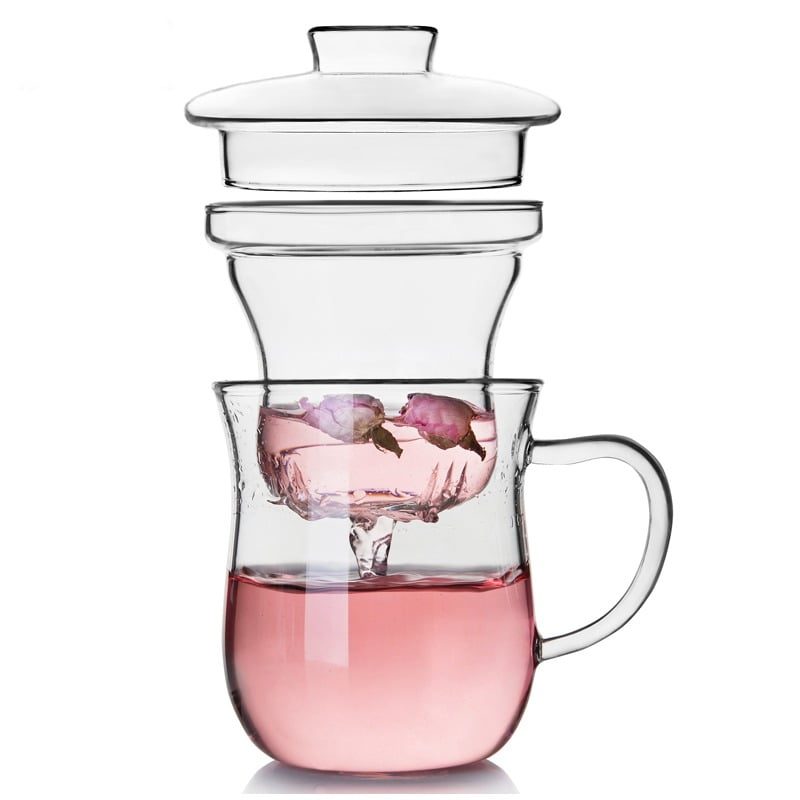 Set 2 cani cu infuzor din sticla si capac, Quasar & Co.®, Tee for one, termorezistente, sticla, 350 ml, transparent 10