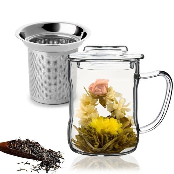 Cana cu infuzor metalic, Quasar & Co.®, 320 ml, sticla/metal, transparent - imagine 4