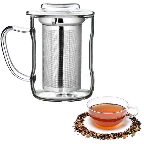 Cana cu infuzor metalic, Quasar & Co.®, 320 ml, sticla/metal, transparent - imagine 5