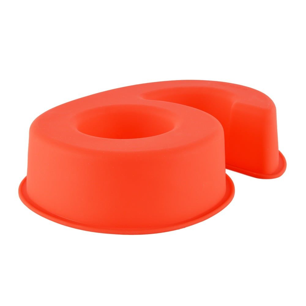 Forma de copt din silicon cifra 6, Quasar & Co.®, termorezistenta de la -40 la +230 grade C, h 23.5, mare, forma de tort/prajitura in forma cifrei 6, tava cifra 6, tava copt, tava silicon, rosu 2