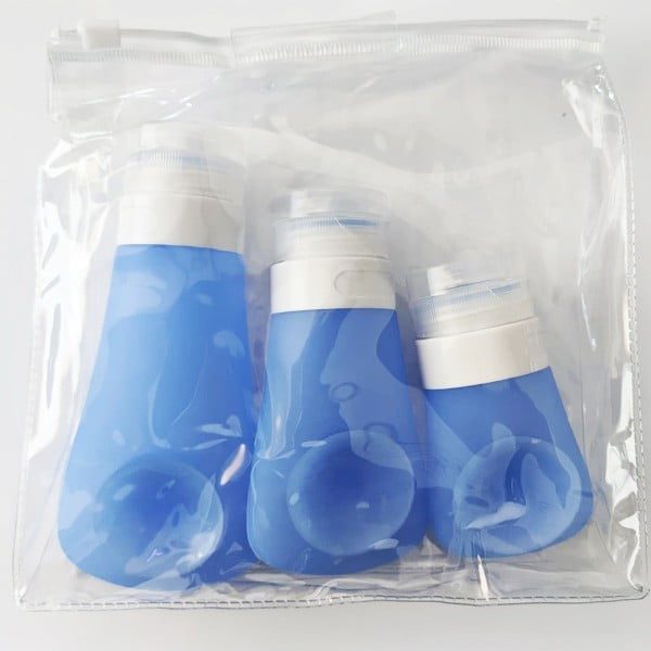 Sticlute de silicon cu ventuza, Quasar & Co.®, set 3 buc cu geanta, 30 ml, 60 ml, 90 ml, dozator de silicon pentru produse de ingrijire personala, kit calatorie/voiaj - imagine 3