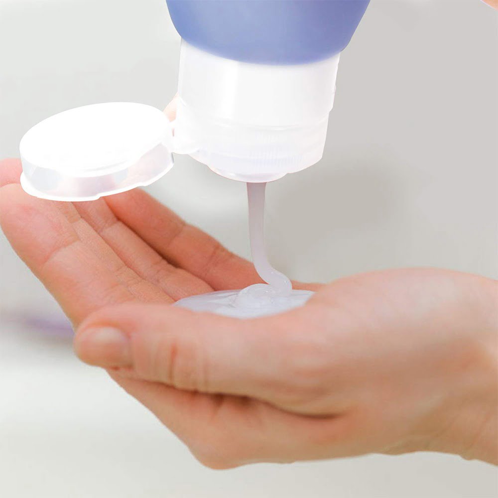 Sticlute de silicon cu ventuza, Quasar & Co.®, set 3 buc cu geanta, 30 ml, 60 ml, 90 ml, dozator de silicon pentru produse de ingrijire personala, kit calatorie/voiaj 5