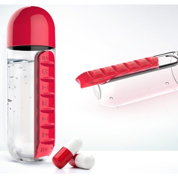 Sticla 600 ml cu organizator pentru medicamente, Quasar & Co.®, tritan, rosu - imagine 3