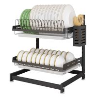 Scurgator de vase, Quasar & Co.®, 2 polite, organizator chiuveta bucatarie, 40.2 x 28.5 x 42.7 cm, inox, negru 9
