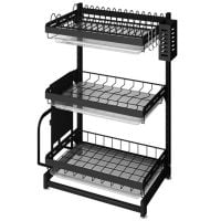 Raft scurgator de vase, Quasar & Co.®, 3 polite, organizator chiuveta bucatarie 40 x 28.5 x 62.2 cm, inox, negru 5