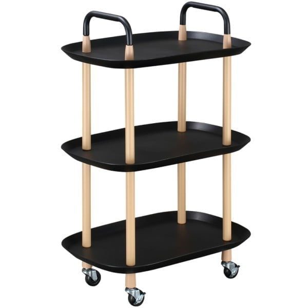 Raft universal depozitare, Quasar & Co.®, cu roti, 3 polite, dreptunghiular, 58 x 37 x 88 cm, inox/plastic, negru - imagine 2