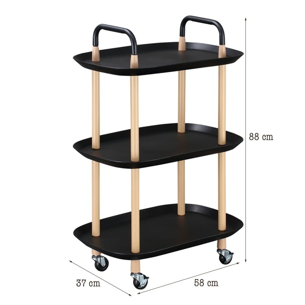 Raft universal depozitare, Quasar & Co.®, cu roti, 3 polite, dreptunghiular, 58 x 37 x 88 cm, inox/plastic, negru 3 Raft universal depozitare, Quasar & Co.®, cu roti, 3 polite, dreptunghiular, 58 x 37 x 88 cm, inox/plastic, negru 3