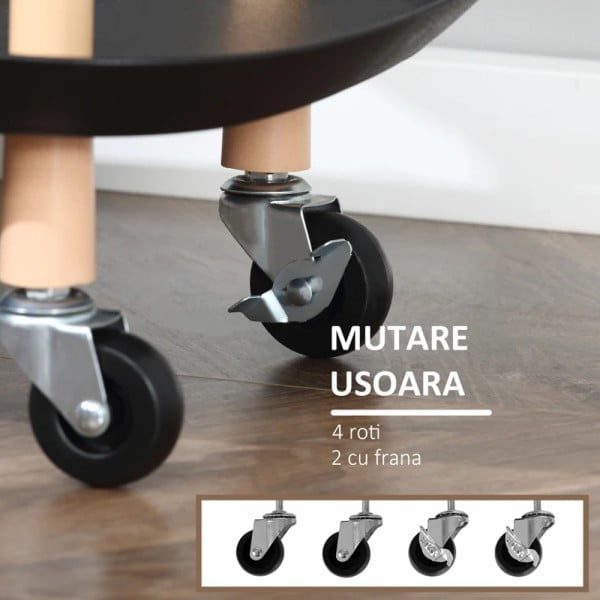 Raft universal depozitare, Quasar & Co.®, cu roti, 3 polite, dreptunghiular, 58 x 37 x 88 cm, inox/plastic, negru - imagine 4