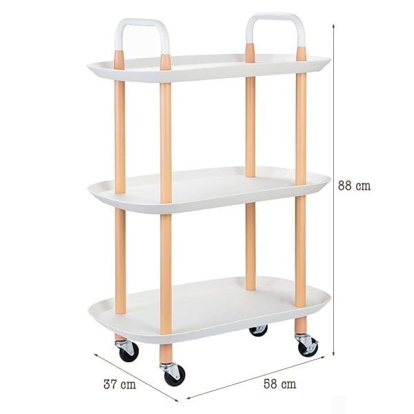 Raft universal depozitare, Quasar & Co.®, cu roti, 3 polite, dreptunghiular, 58 x 37 x 88 cm, inox/plastic, alb - imagine 3