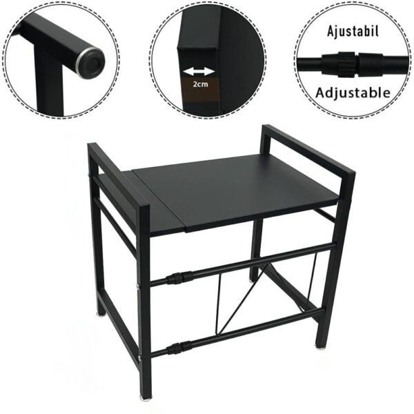 Raft cuptor microunde, Quasar & Co.®, suport bucatarie, rafturi ajustabile pe lungime de la 40 la 60 cm, etajera cu cadru metalic cu 3 carlige, model Rack, 40-60 x 32 x 48 cm, negru - imagine 10