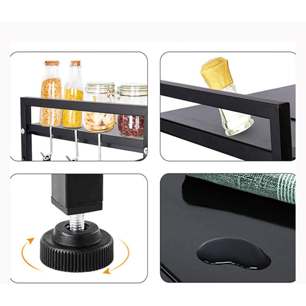 Raft cuptor microunde, Quasar & Co.®, suport bucatarie, rafturi ajustabile pe lungime de la 40 la 60 cm, etajera cu cadru metalic cu 3 carlige, model Rack, 40-60 x 32 x 48 cm, negru 7 Raft cuptor microunde, Quasar & Co.®, suport bucatarie, rafturi ajustabile pe lungime de la 40 la 60 cm, etajera cu cadru metalic cu 3 carlige, model Rack, 40-60 x 32 x 48 cm, negru 7