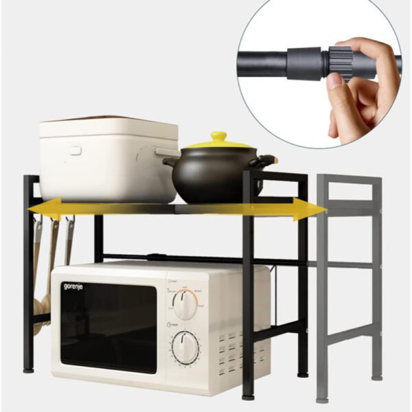 Raft cuptor microunde, Quasar & Co.®, suport bucatarie, rafturi ajustabile pe lungime de la 40 la 60 cm, etajera cu cadru metalic cu 3 carlige, model Rack, 40-60 x 32 x 48 cm, negru - imagine 8