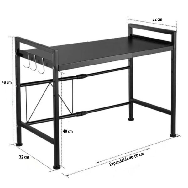 Raft cuptor microunde, Quasar & Co.®, suport bucatarie, rafturi ajustabile pe lungime de la 40 la 60 cm, etajera cu cadru metalic cu 3 carlige, model Rack, 40-60 x 32 x 48 cm, negru - imagine 11