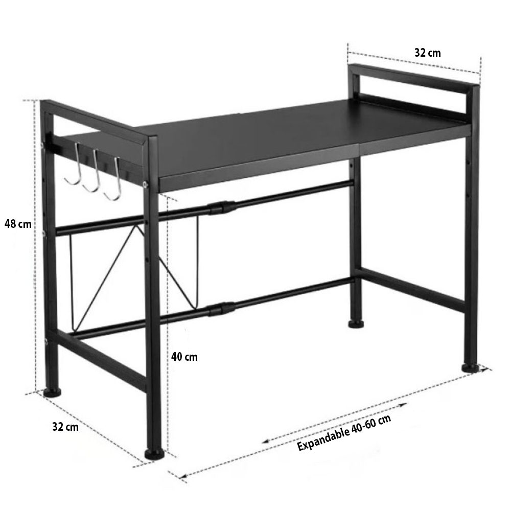 Raft cuptor microunde, Quasar & Co.®, suport bucatarie, rafturi ajustabile pe lungime de la 40 la 60 cm, etajera cu cadru metalic cu 3 carlige, model Rack, 40-60 x 32 x 48 cm, negru 11 Raft cuptor microunde, Quasar & Co.®, suport bucatarie, rafturi ajustabile pe lungime de la 40 la 60 cm, etajera cu cadru metalic cu 3 carlige, model Rack, 40-60 x 32 x 48 cm, negru 11